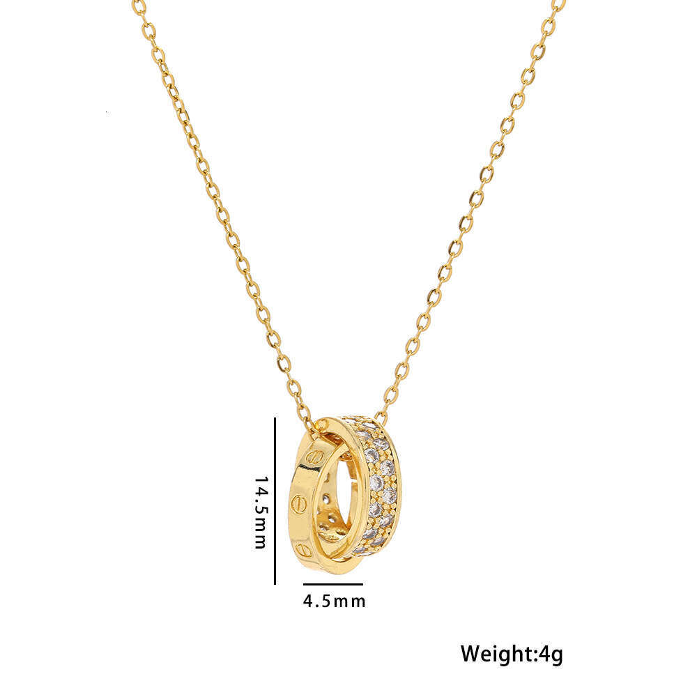 Double Ring Pendant Rose Color Clavicle Chain Women Diamond Necklace