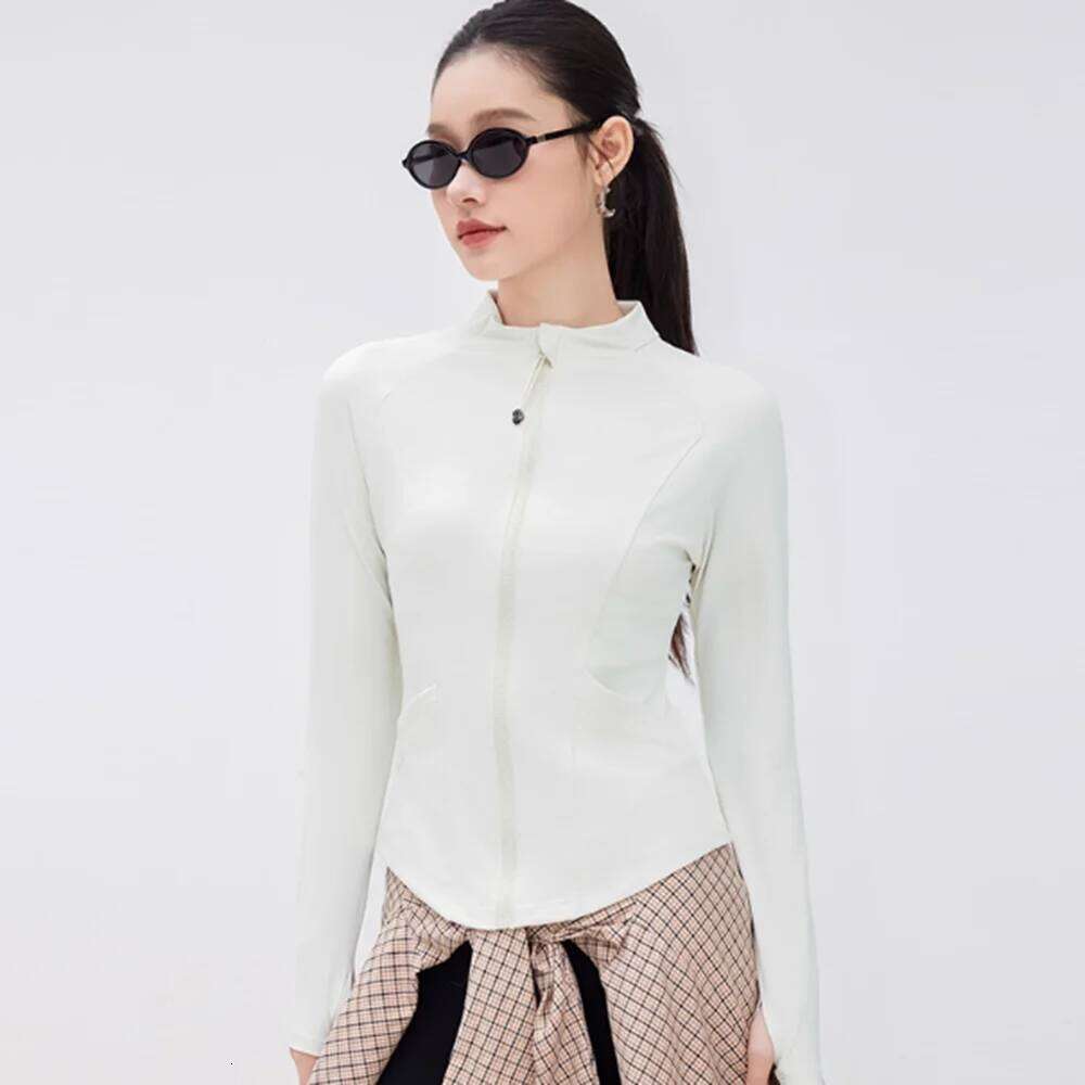 Women's Thermal Workout Stand Collar Slim Fit Zip Up Long Sleeve for Yoga Pilates Training 26Y0224