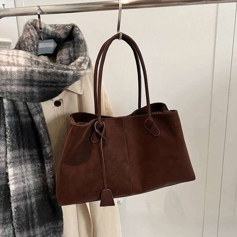 Korean Style Casual Suede Bag for Girls Large Capacity All-match Shoulder Pouch Handbag Underarm Tote Storage Z260224