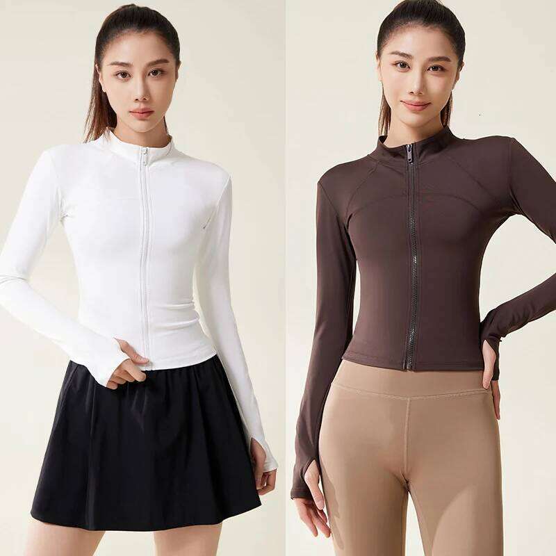 Slim Tight Long Sleeve Sports Women Zip Fitness Yoga Shirt Winter Warm Gym Top Activewear Running Coat UV protection 26Y0224
