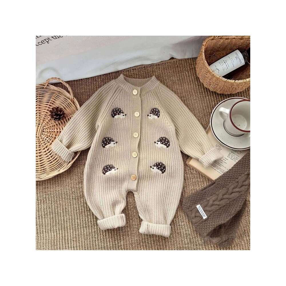 Korean Style Spring and Autumn Clothes Baby Jumpsuit Super Cute Little Hedgehog 100-Day Knitted Crawling Suit for Going Out 26Y0224