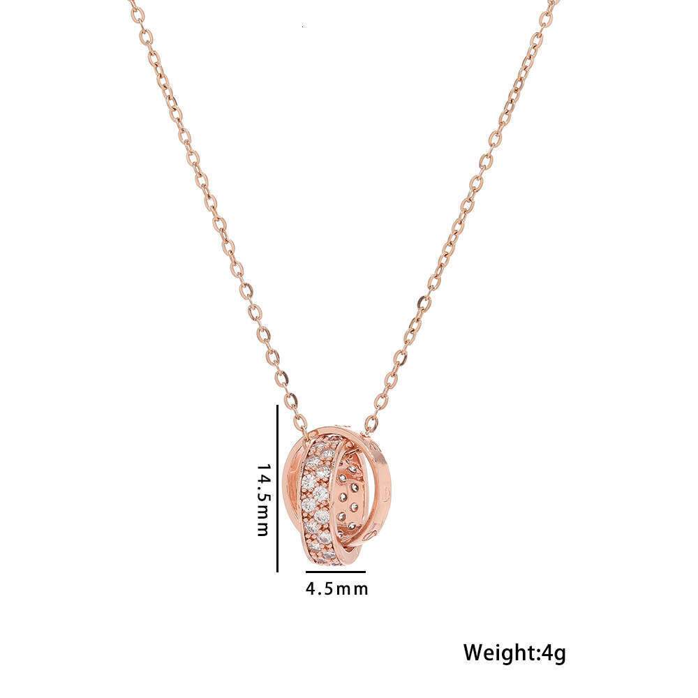 Double Ring Pendant Rose Color Clavicle Chain Women Diamond Necklace