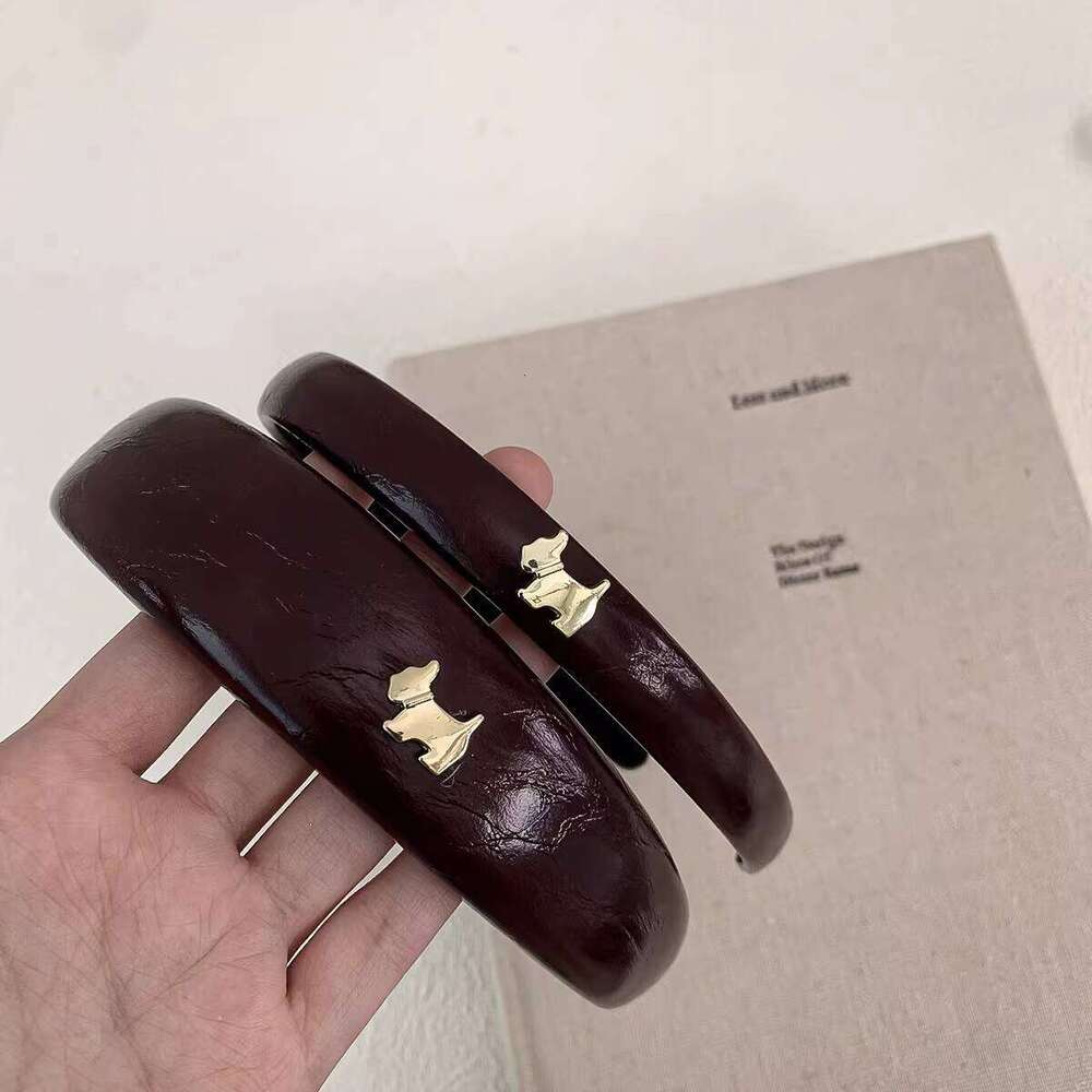 Brown gold label puppy headband for women, high crown clip, face washing hairband, hair accessory