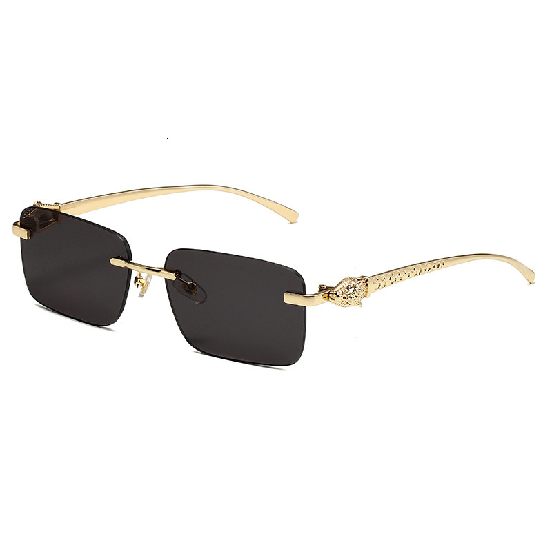 Luxury Brand Designer Sunglass Frameless Metal Cheetah Decorative Sunglasses For Women, European And American Style, Square Colorful UV Protection, Un