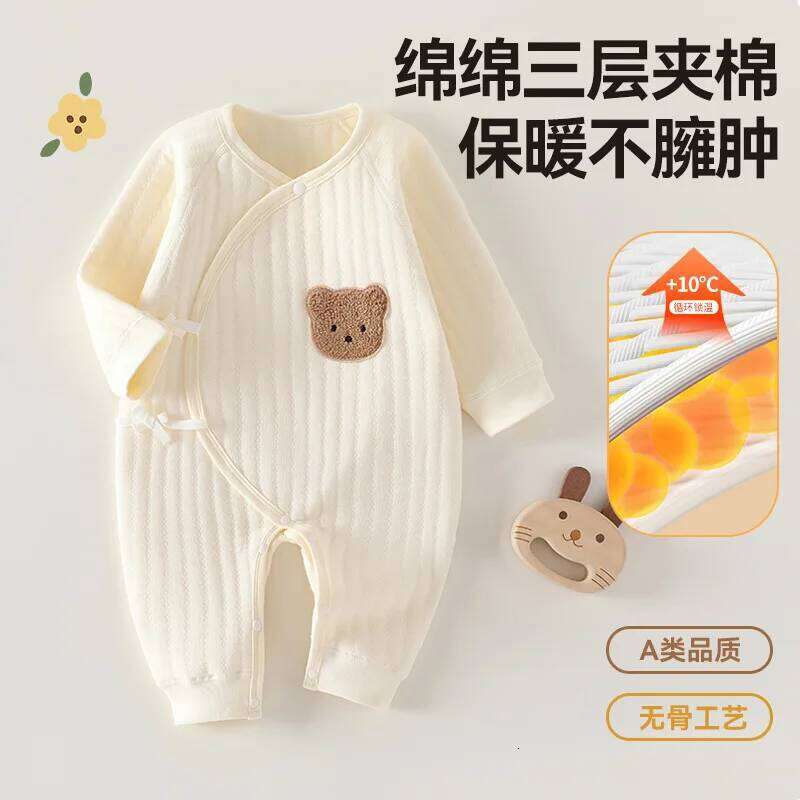 Newborn Winter Thick Butterfly Three-layer Warm Baby Crawling Clothes Spring and Autumn Rompers Bodysuit 26H0224