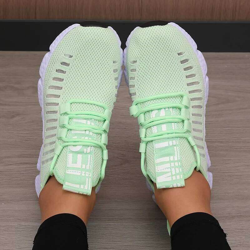 Women's Sneakers Knitted Mesh Breathable Fashionable Lightweight Soft Lace Up Flexible Trendy Exercise Walking Flat Shoes