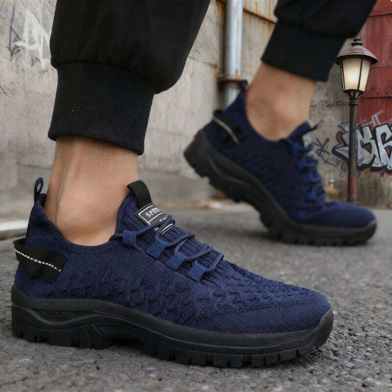 Men's Yellow Knit Outdoor Sneakers Breathable Non-Slip Casual Lightweight Fashion Trendy Daily Athletic Footwear Shoes Men