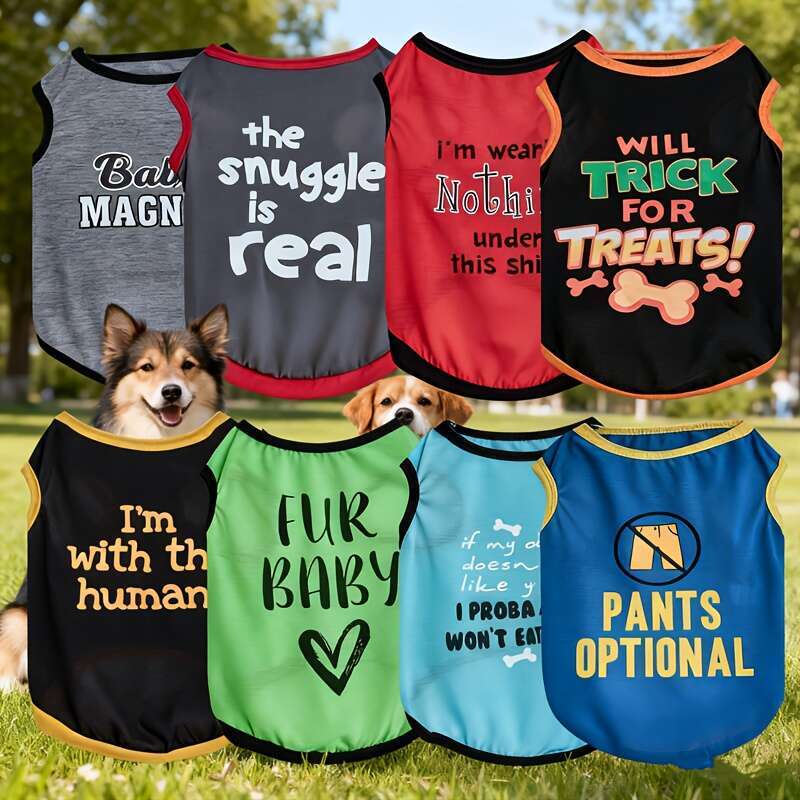 Doglemi Sleeveless Shirts For Breeds Breathable Lightweight Vests With Playful Text & Graphic Designs, All-Season Outdoor Playwear, Slip-On, Hand Wash