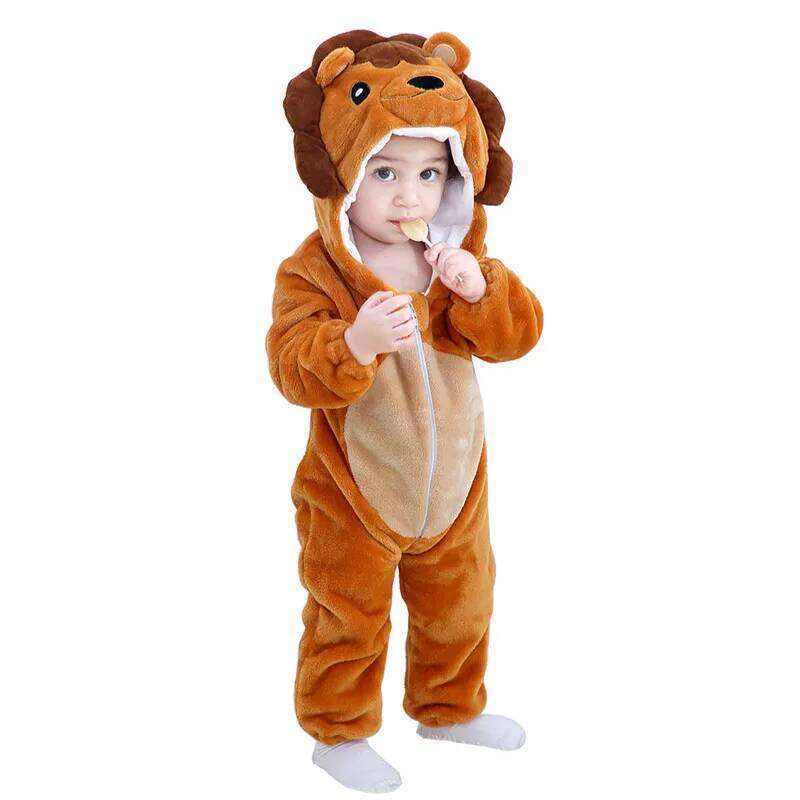 Monkey Animal Unisex Baby Tiger Costume Winter Autumn Fleece Cosplay Bodysuit Hooded Crawling Suit 26Y0224