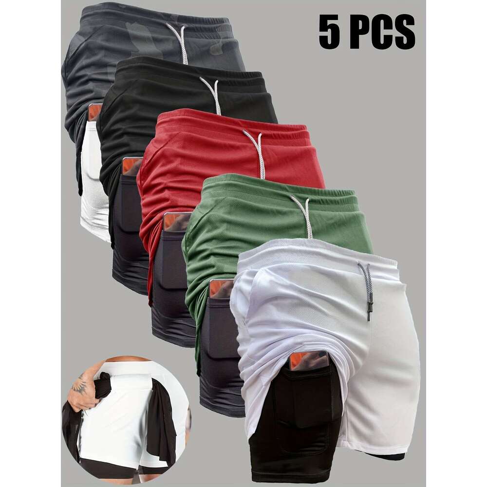Five-Pack Summer Men's Running Sports Casual Loose Double-Layer Plus Size Basketball Gym Shorts Men