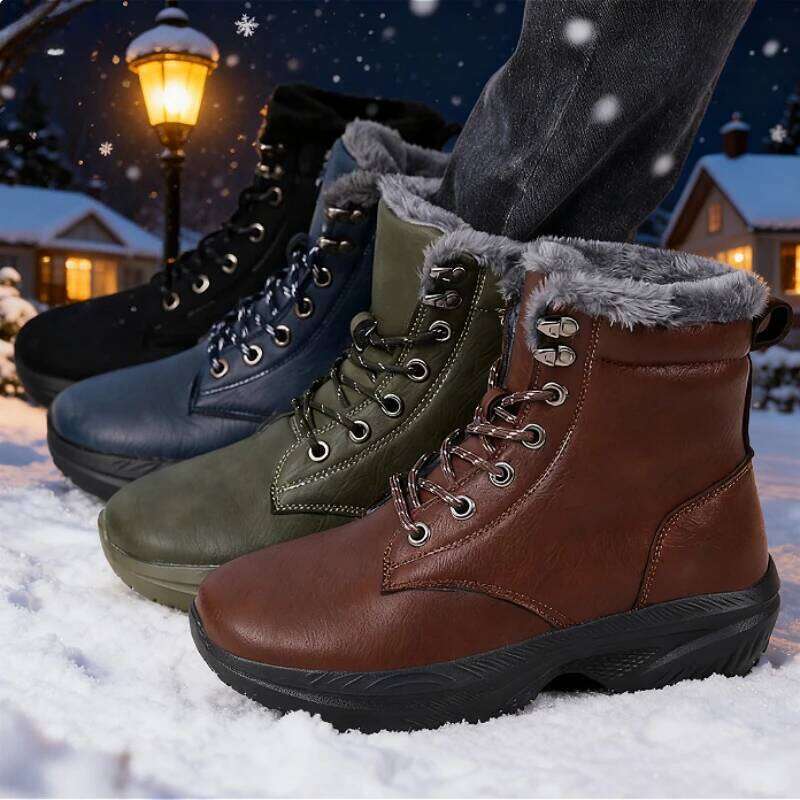 Unisex Winter Barefoot Shoes Womens Men Wide Toe Box Faux Fur Lined Ankle Boots New Artificial Leather Lace Up Platform Sneakers