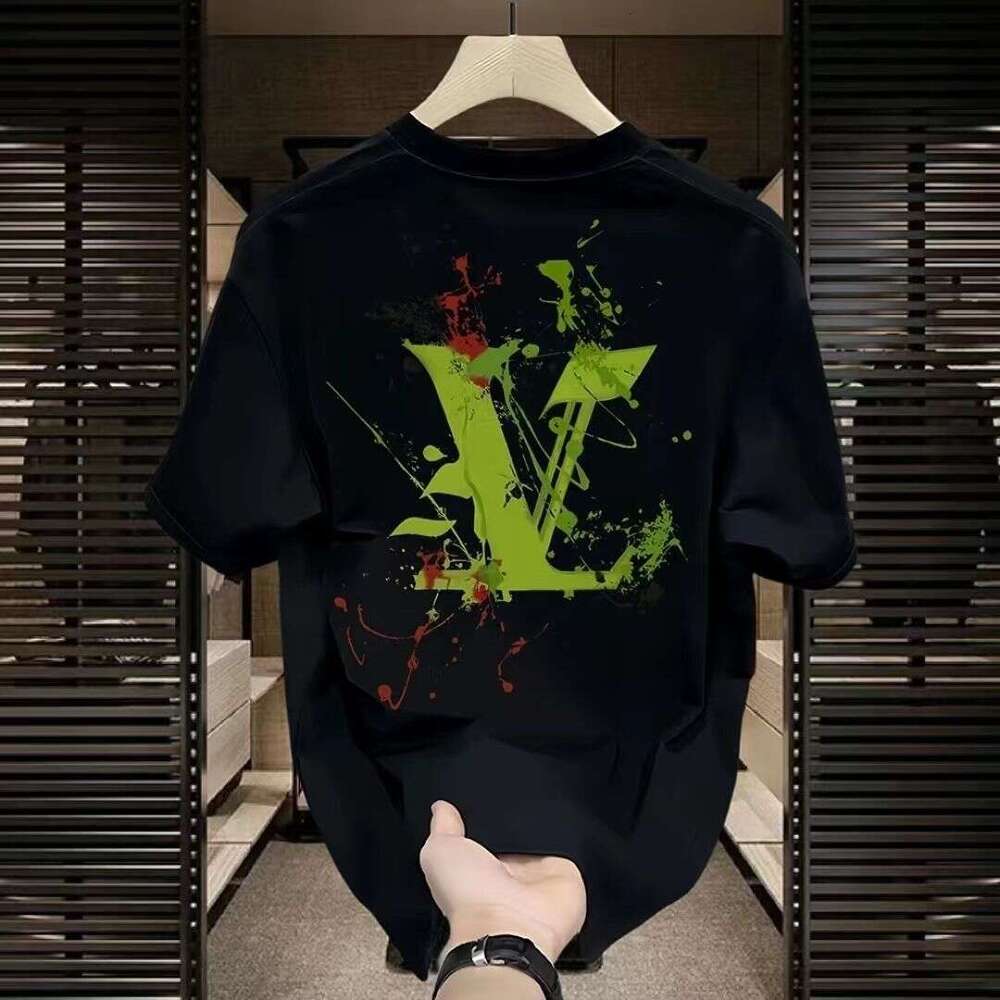 Summer New Pure Cotton Short T-Shirt For Men, Round Neck, Trendy Brand, Letter Print, Loose Fit, Versatile, High-End Feel, Half Sleeve Tee