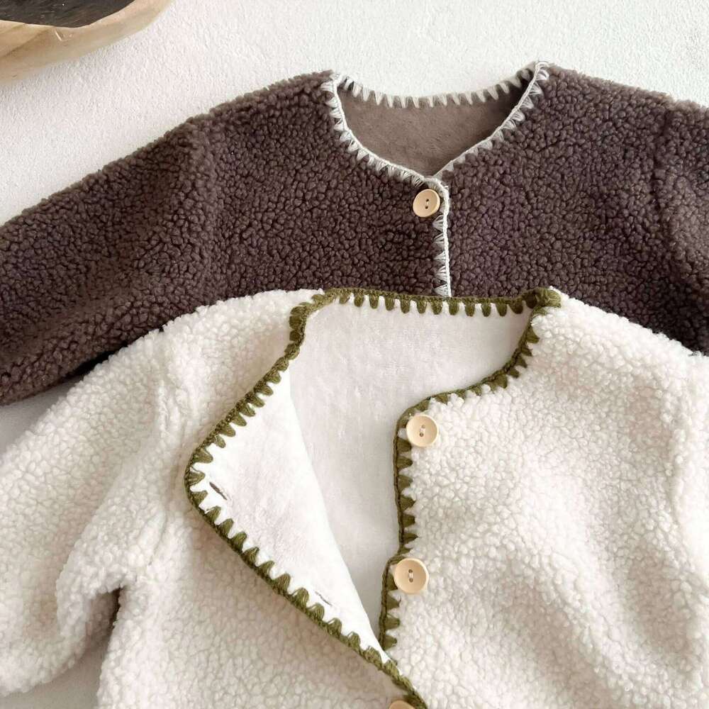 0-3 Yrs Winter Baby Romper Lamb Wool Jumpsuit Hat Set for Boys Girls Loose Toddler Infant Rompers Fashion Plush Kids Clothing 26H0224