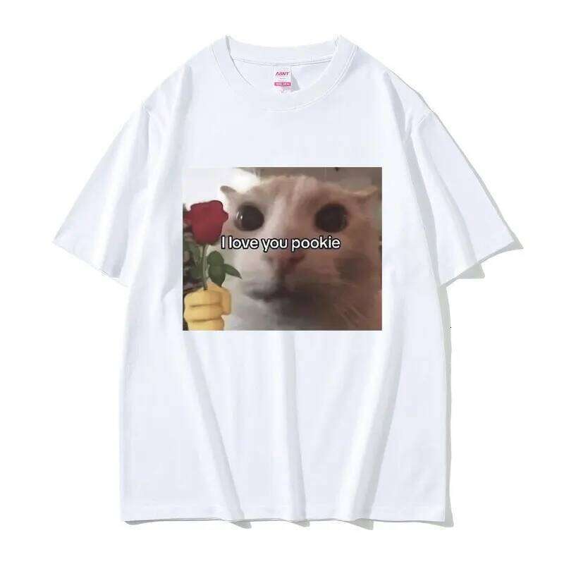Funny I Love You Pookie Cat Graphic Print T Shirts Men Cute Kwaii Joke Humor Meme T-shirts Male Casual Oversized Tshirt H260224