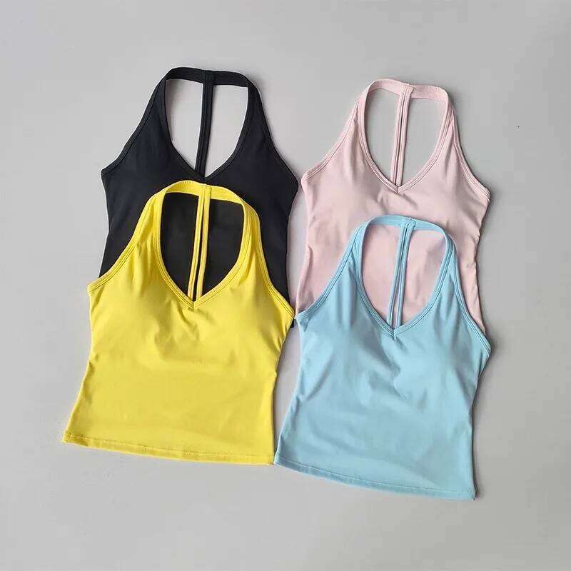 Women's Seamless Push-Up Sports Bra Tops Breathable Anti-Sweat Hanging Neck Fitness Crop for Workout Yoga Gym Top 26Y0224