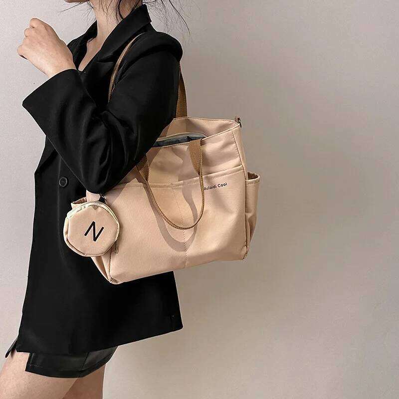 Travel Set - Lightweight Large Capacity with Mini Purse Waterproof Handle Bag Women Preppy Student Satchels Nylon Z260224
