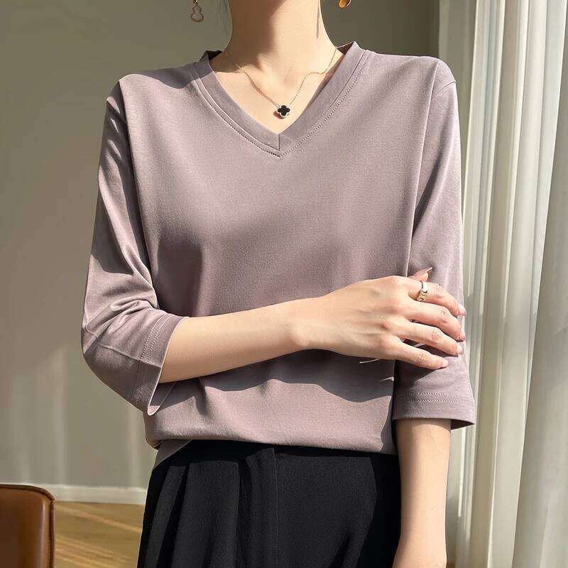 Spring And Summer New White Mercerized Cropped T-shirt Feminine Joker 100% Cotton Bottoming Shirt Half Sleeve 26Y0224