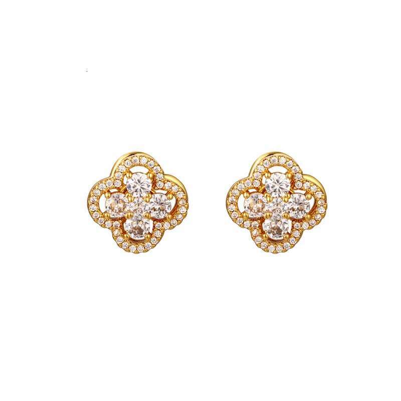 Earrings for Women Rotatable Four-Leaf Clover Zircon Gold Earrings High-End Sparkling Versatile Daily Wear Women Jewelry - view 6