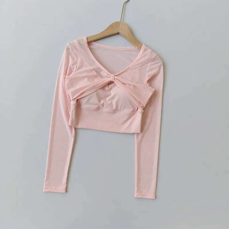 Women's Padded Long Sleeve Yoga Crop Sexy Mesh Gym Running Workout Sports Top with Pockets for Fitness Pilates Shirt 26Y0224