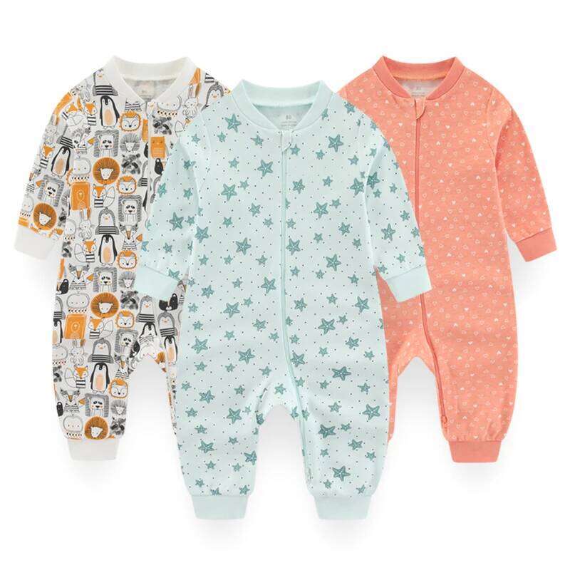 2-way Zipper Romper Cotton One-piece Jumsuit 0-24 Months Long Sleeve Newborn Baby Pajamas Comfortable Breathable 26Y0224
