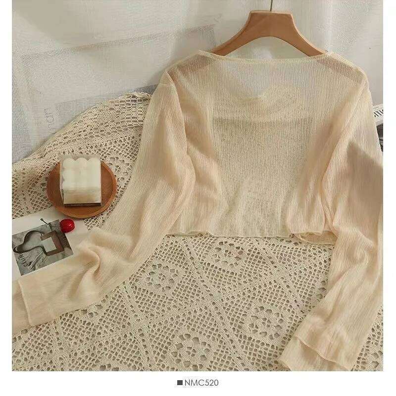 Button Front Crop Women Cardigan Sheer Knit Top Lightweight Bolero Sweater Summer Fairycore Beach Cover Up Blouse Outfit 26L0224