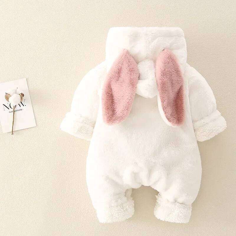 Rompers Winter Warm Coral Fleece Newborn Baby Girl Clothes Rabbit Coats Infant Jumpsuit Animal Overalls Pajamas 26Y0224