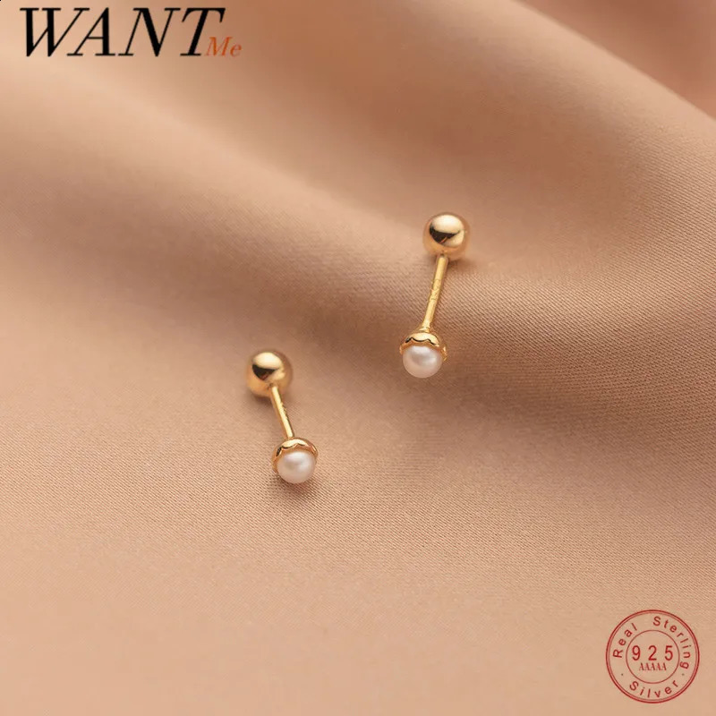 WANTME 925 Sterling Silver Simple Sweet Shell Spiral Beads Small Stud Earrings for Women Fashion Korean Party Piercing Jewelry 260205