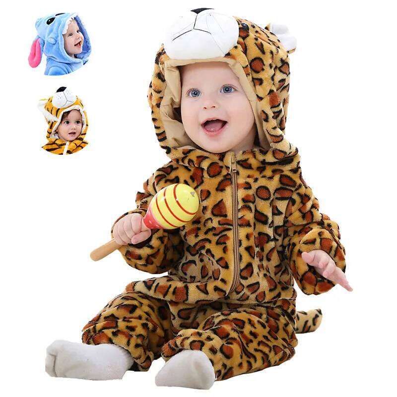 Monkey Animal Unisex Baby Tiger Costume Winter Autumn Fleece Cosplay Bodysuit Hooded Crawling Suit 26Y0224