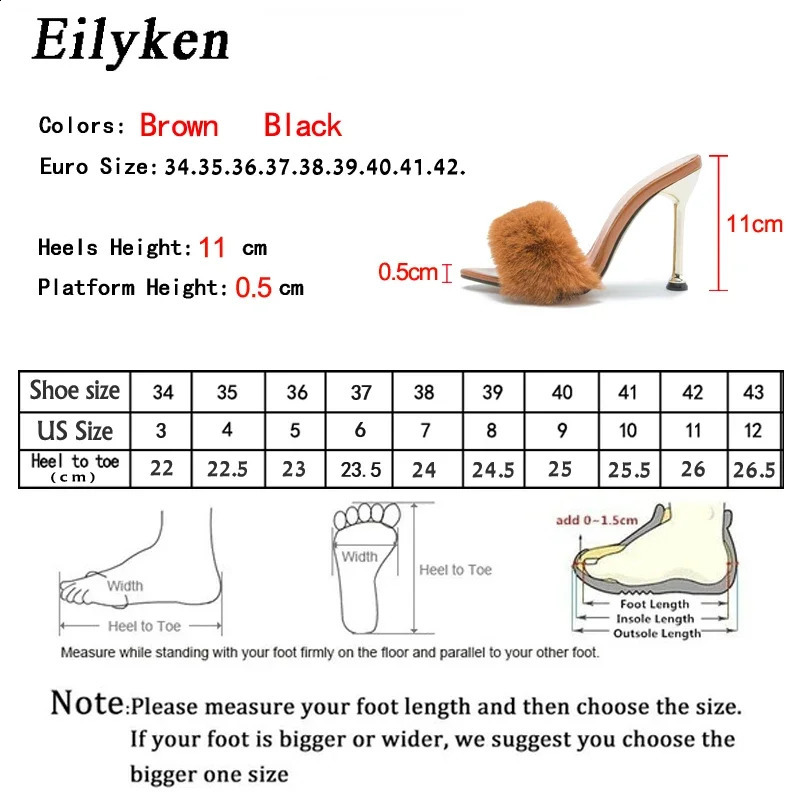 Eilyken Summer Fashion n Fluffy Fur Pointed Toe Women Slippers Stiletto Heels Mules Slide Ladies Shoes 260124