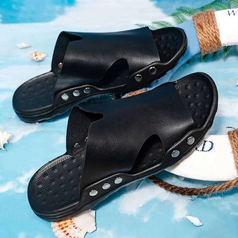 MAEDEF Beach Sandals Lightweight Comfortable Man Shoes Slides Big Size Slipper for Men Soft Breathable Summer Black Slippers