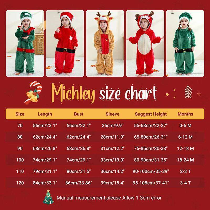 MICHLEY Christmas Baby Rompers Flannel Cosplay Toddler Infant Cute Clothes Overall Bodysuits Jumpsuit Costume For Girls Boys Kid 26Y0224