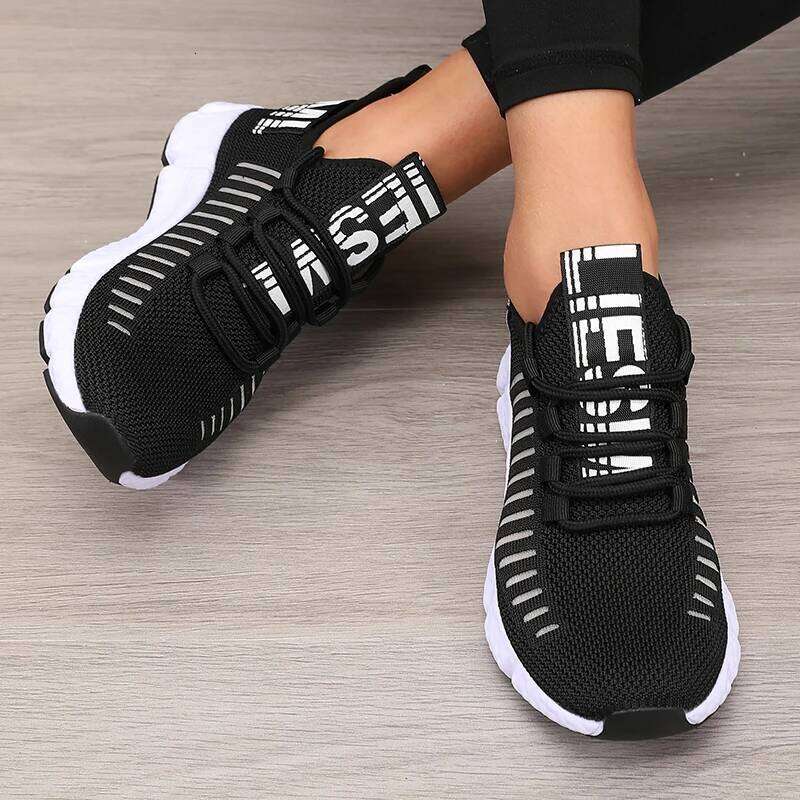 Women's Sneakers Knitted Mesh Breathable Fashionable Lightweight Soft Lace Up Flexible Trendy Exercise Walking Flat Shoes