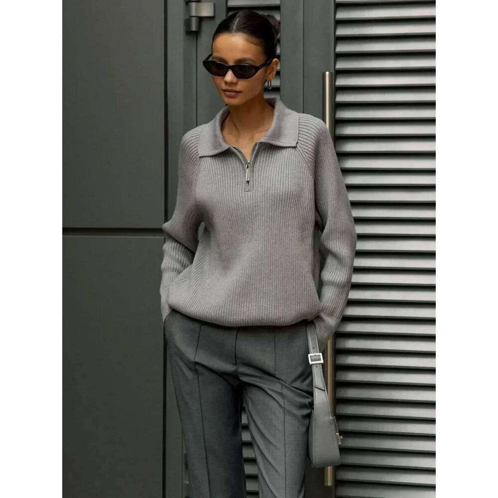 Wolfeel Autumn Winter Simple Casual Polo Collar Pullover Sweate Office Lady Fashion Warm Top Women Knitted Long Sleeves 26W0224