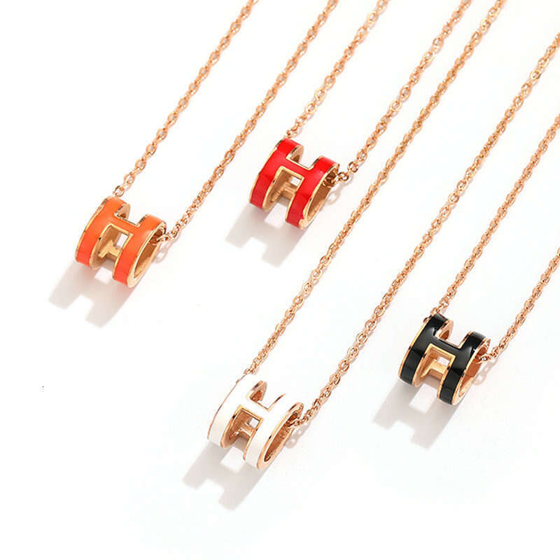 H Necklace Enamel High Version Trendy Letter Mini Collarbone Chain For Women