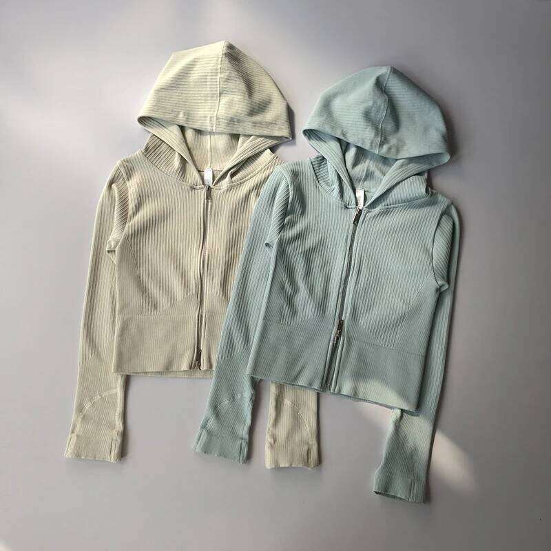 New Hooded Tight Fitting Sports for Women's Training Suit Long Sleeved Zipper Yoga Running Top 26Y0224