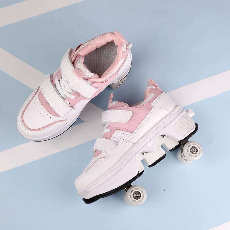 Children Roller Sneakers With 4 Wheels Skates Adult Runaway Parkour Deformation Shoes For Women Men Youth Kids Gift 26W0224