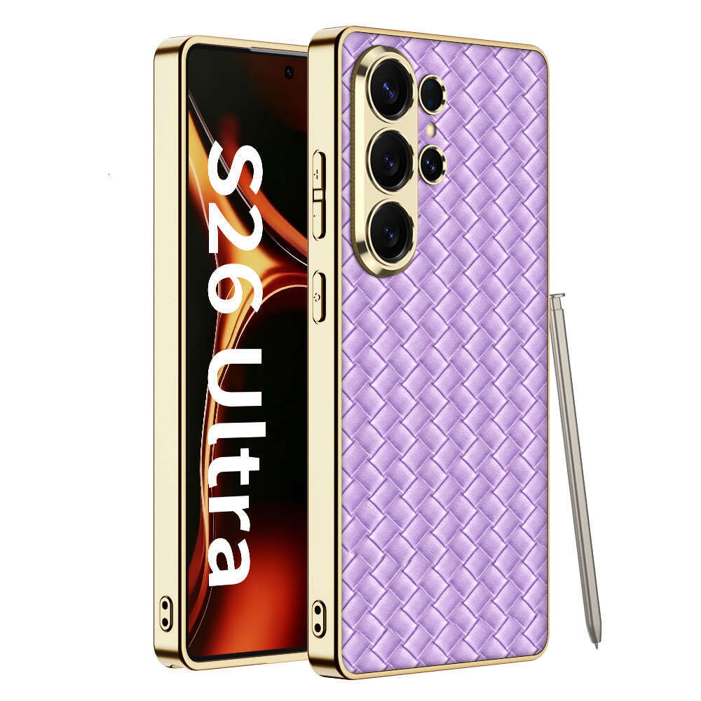 Designer new product Samsung S26Ultra phone with woven pattern electroplated plain leather case suitable for S26 personalized protective cover