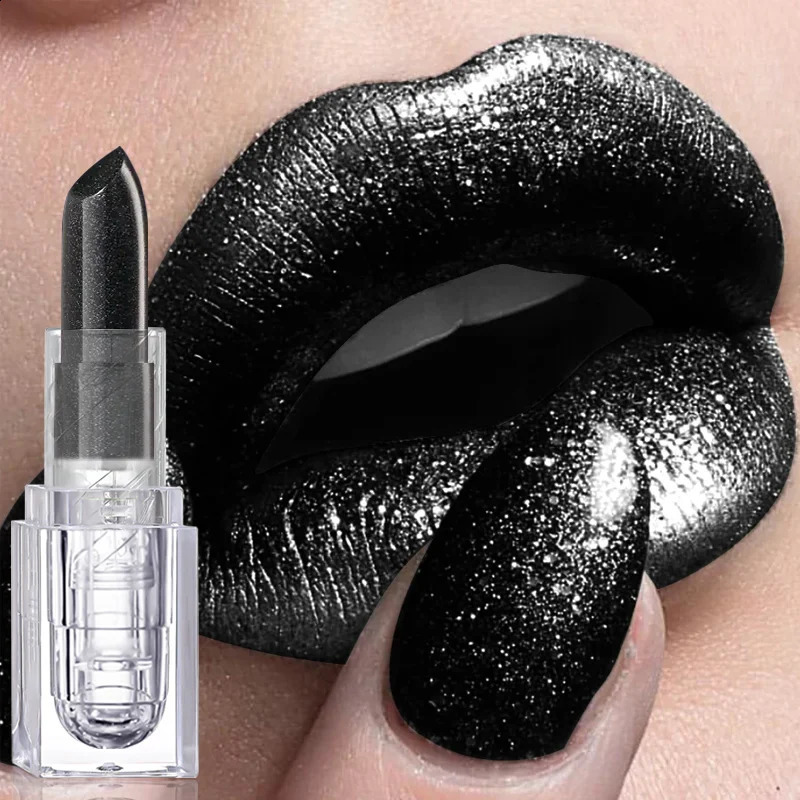 Waterproof Glitter Lipstick Sexy Black Lip Gloss Shiny Lip Tint Cosmetics Halloween Lips Makeup 260130