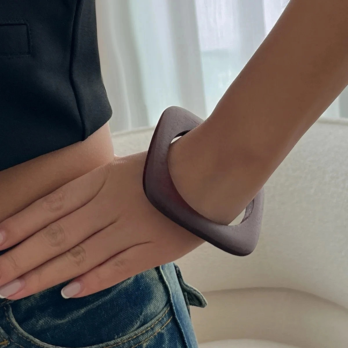 Vintage Elegant Coffee Natural Wood Square DIY Bangles Bracelets for Women Girl Jewelry Gift Geometric Wooden Bangle Gift 260120