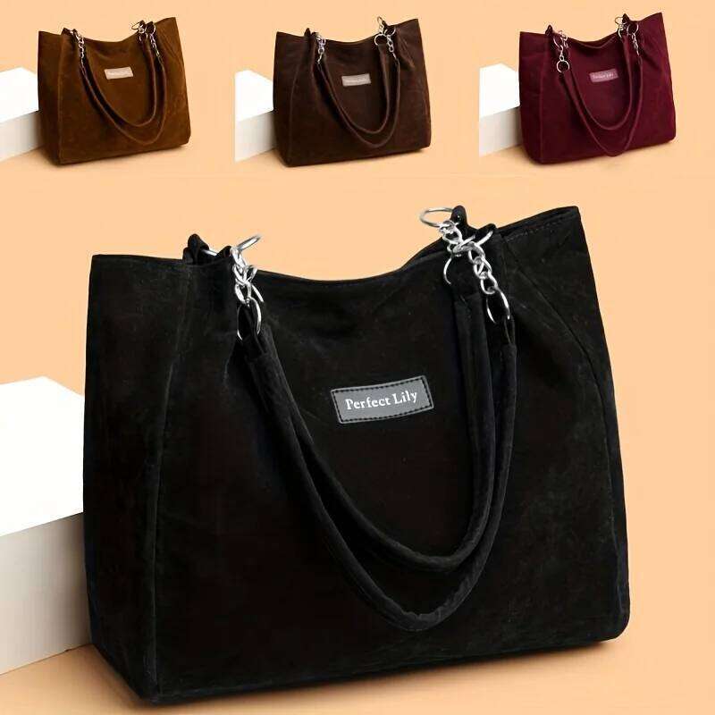 New faux suede women's single-shoulder large-capacity tote bag, retro and artistic handbag Z260224