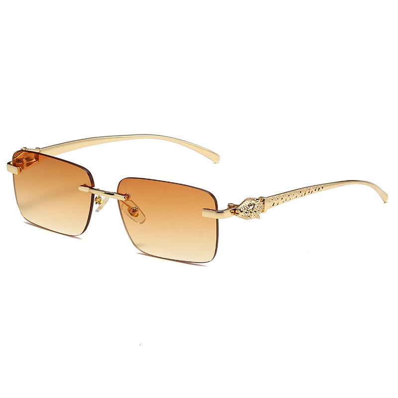 Luxury Brand Designer Sunglass Frameless Metal Cheetah Decorative Sunglasses For Women, European And American Style, Square Colorful UV Protection, Un