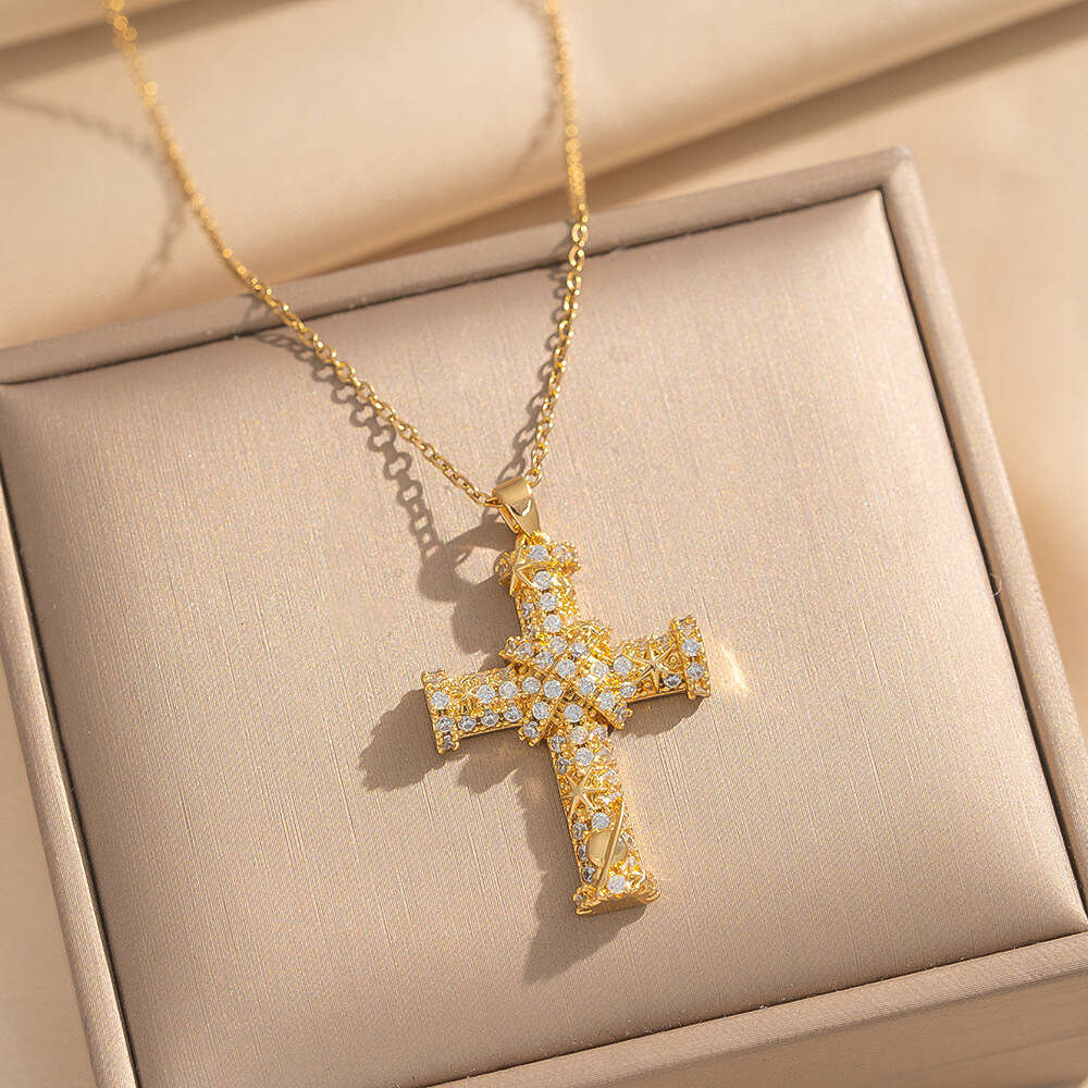 Light Luxury Micro Inlaid Zircon Cross Necklace High-End Niche Design Pendant Necklace