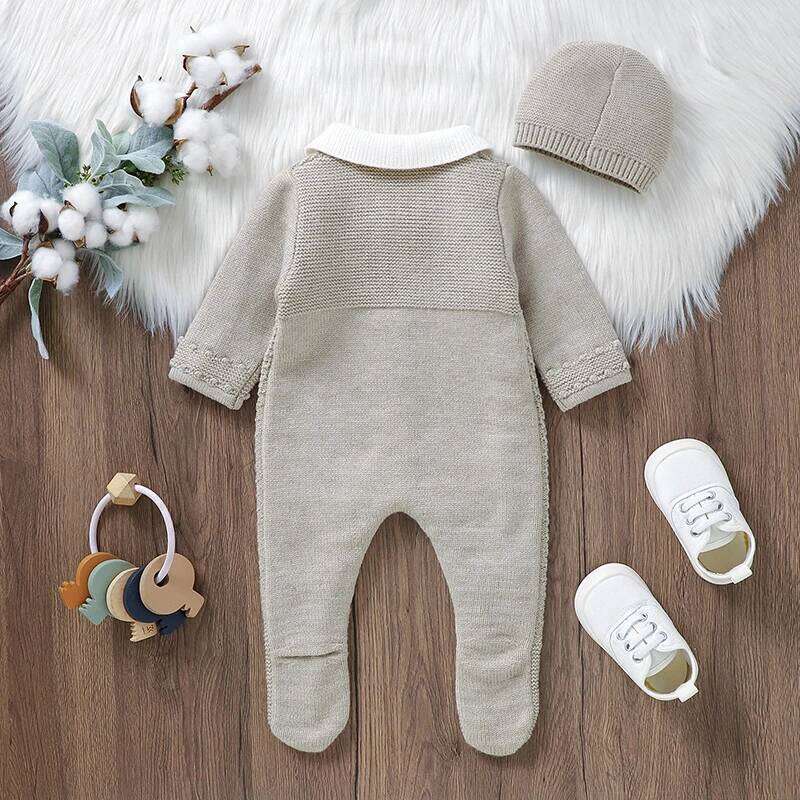 Baby Rompers Set Knit Infant Children Clothes Hat 0-9M Fashion Solid Newborn Girls Jumpsuit Long Sleeve Overalls Pantyhose 2pcs 26Y0224