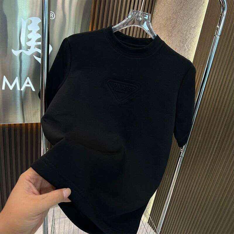 New Autumn Winter Men's Short-Sleeve T-Shirt, Versatile Trendy, With Embossed Letters, Light Luxury, Casual And Stylish Base T-Shirt