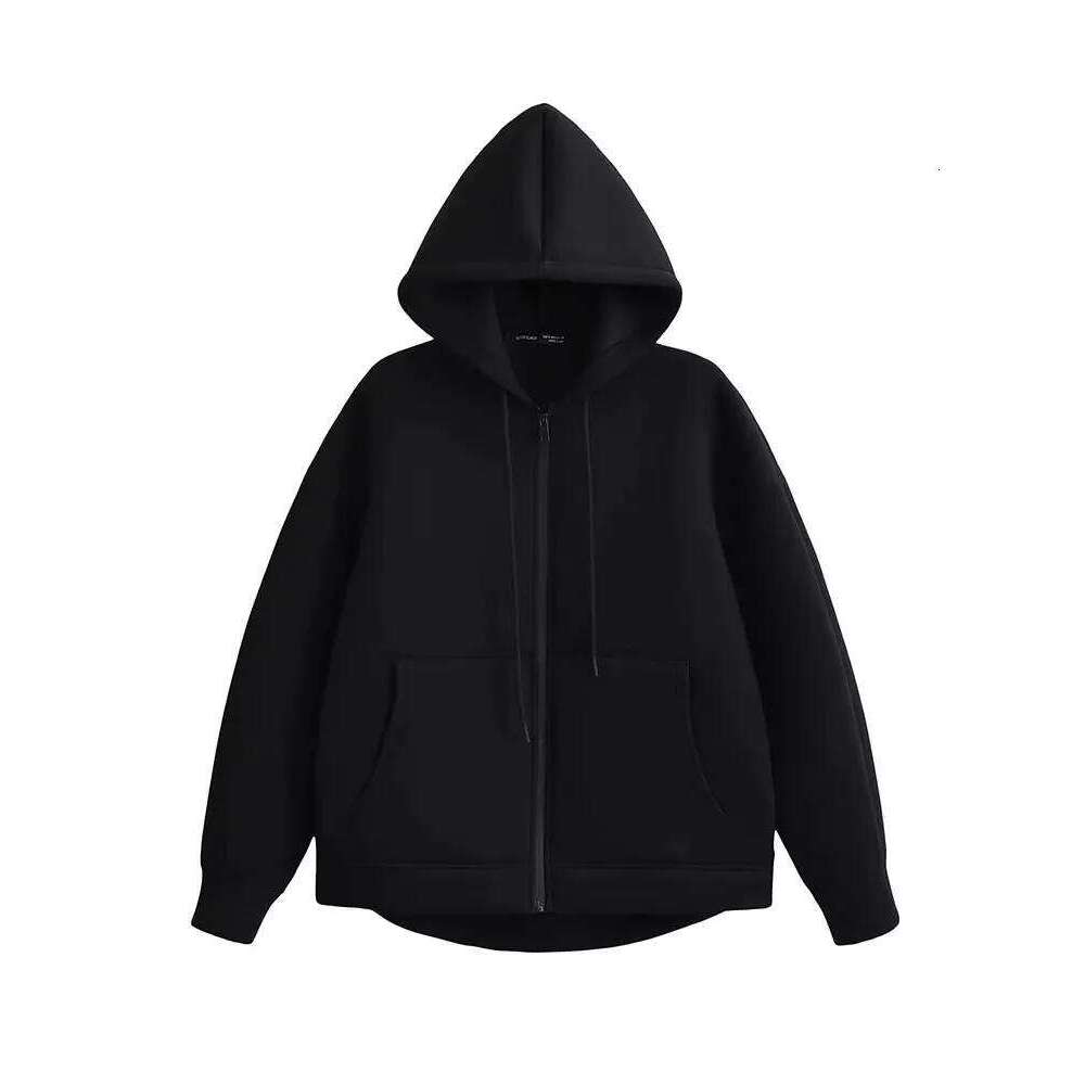 Mardi Hefxessdr HH Autumn Women Gray With Hood Lon Sleeve Bi Pocet Zipper Jacet Woman Loose Casual Outerwear Coat Tops