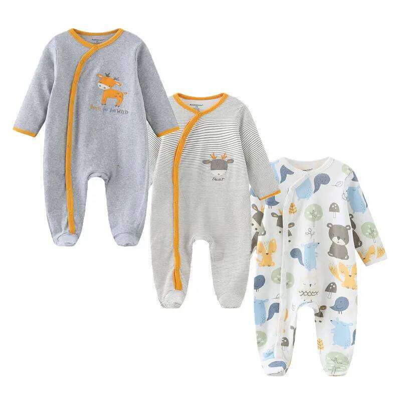 Kiddiezoom 3 Pcs/Lot Autumn Winter Unisex Long Sleeve Baby Boy Girl Romper 100%Cotton Soft Newborn Jumpsuits Clothing 26Y0224