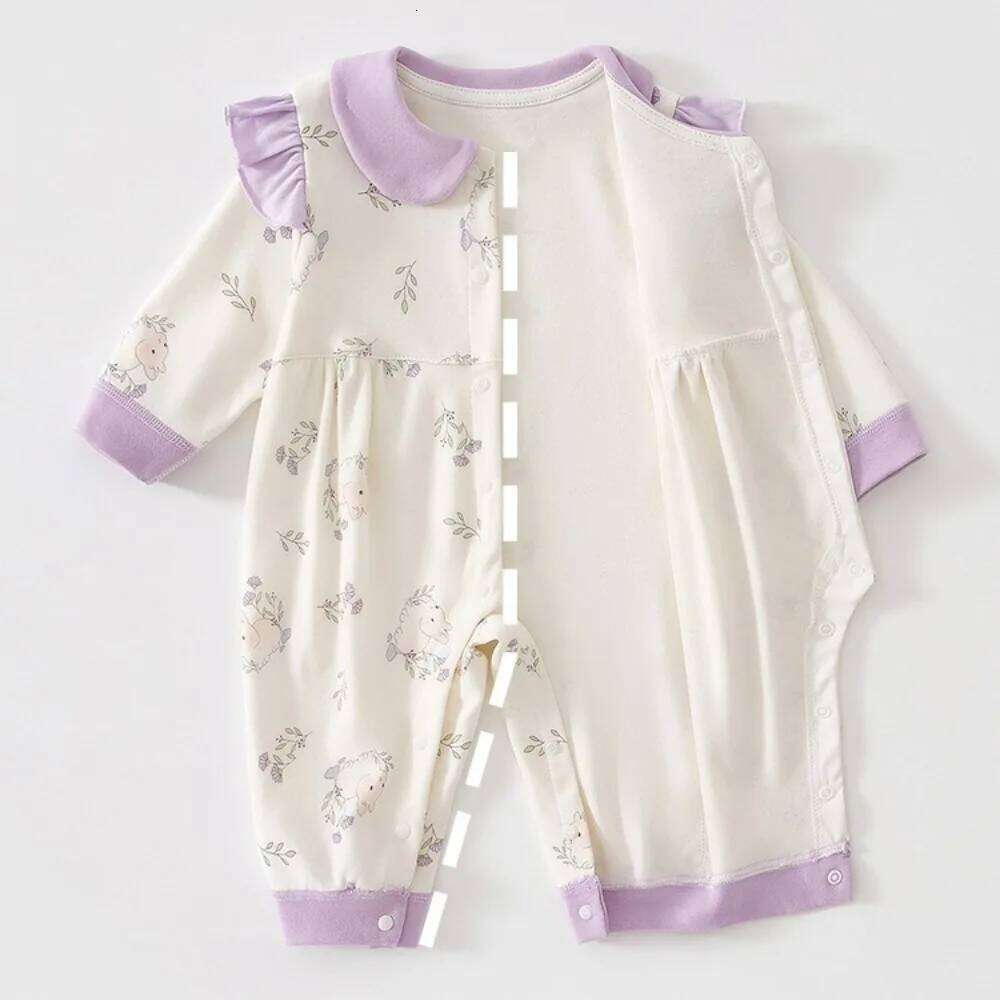 0-18 Months Spring Autumn Style Jumpsuit Lace Collar Long Sleeved Pure Cotton Newborn Baby Girl Outdoor Clothing 26H0224