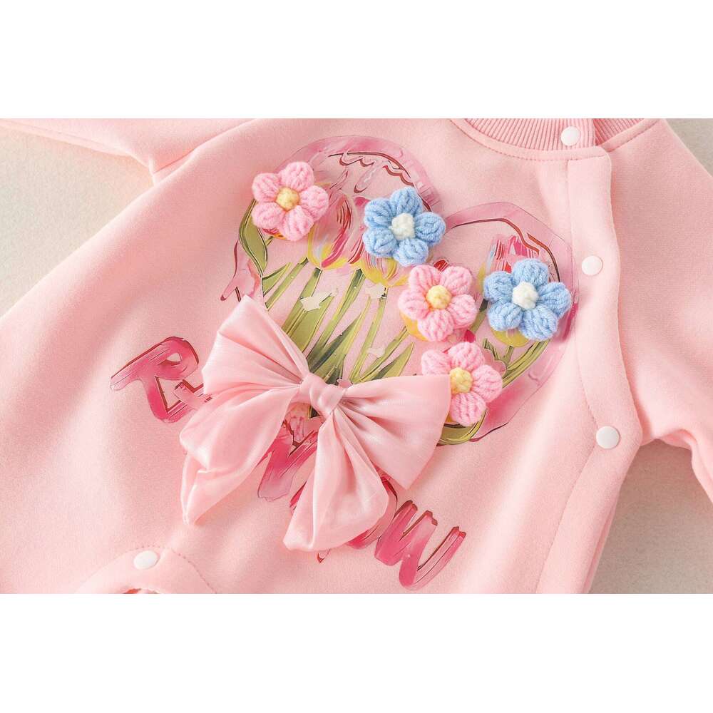 Girls Spring Comfortable Onesie with Cotton Lining And Flower Butterfly Knot Design Baby Clothes for Infants 26H0224