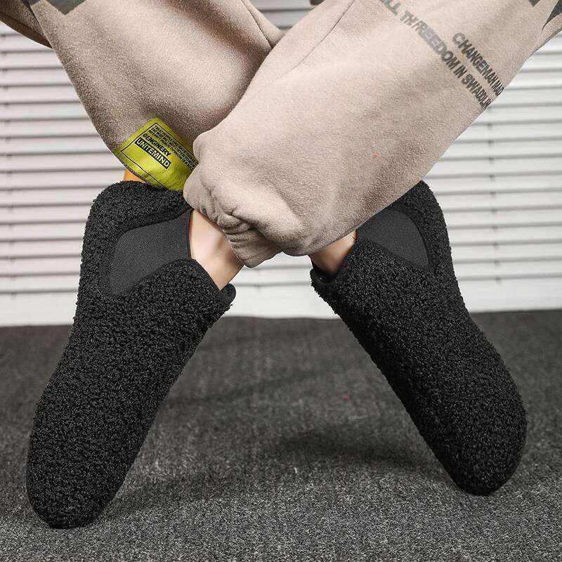 MAEDEF Cotton Warm Plush Lined Slippers Thin Bottom House Slipper Men Walking Ankle Boots Man Casual Flats Shoes