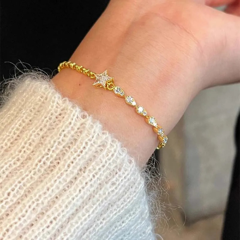 Sparkling Zircon Star Geometric Bracelet For Women Girls Fashion Crystal Charm Bracelet Engagement Jewelry Gift 260208